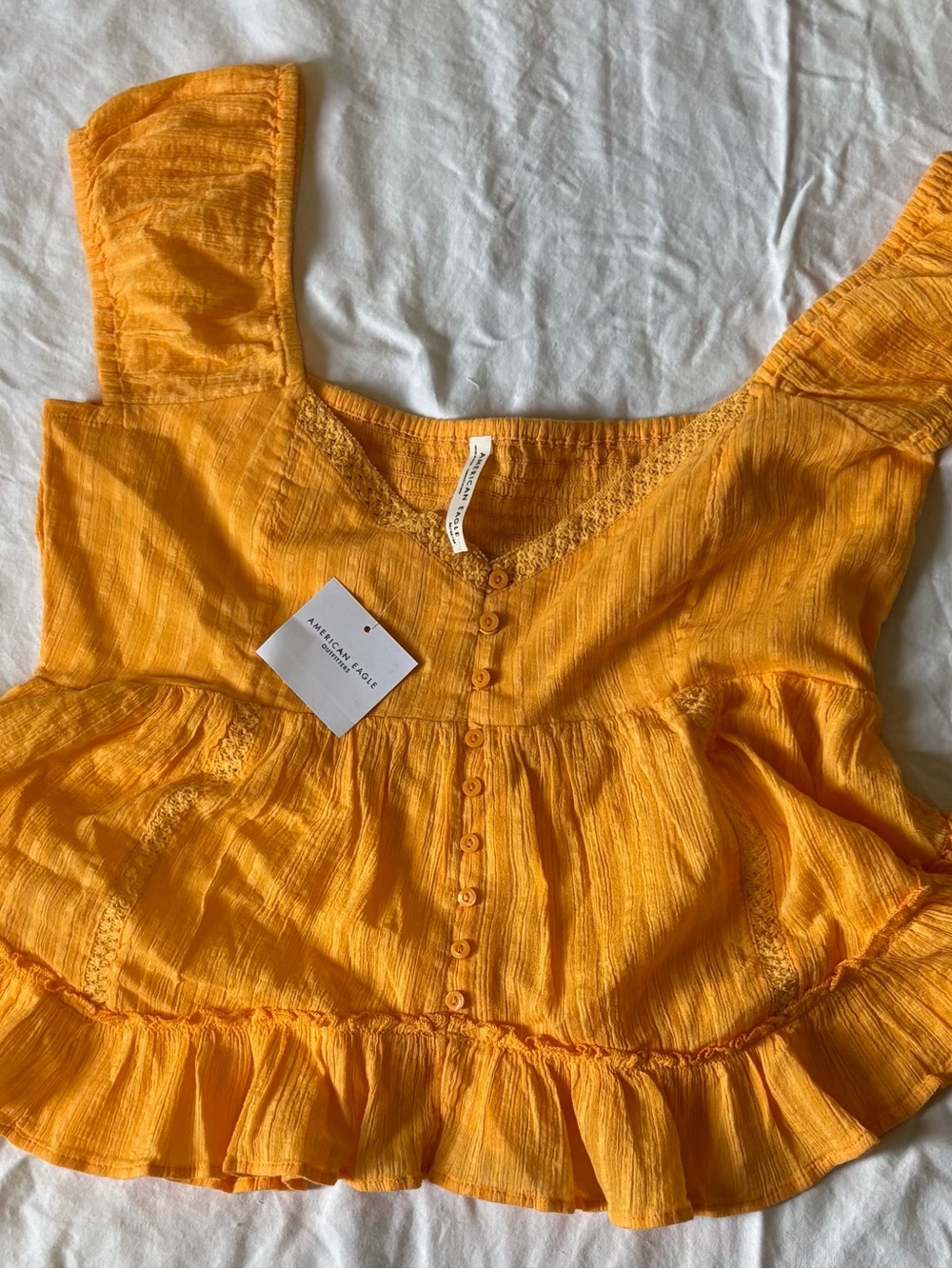 American Eagle Outfitters Orange Ruffle Button-Front Kids Dress